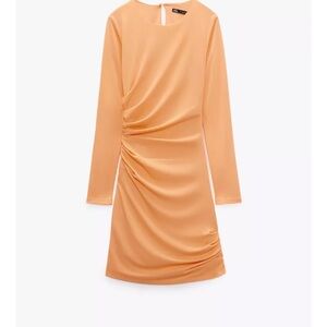 Zara Neon Orange Draped long Sleeve Dress
